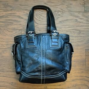 Coach black leather medium hand bag
